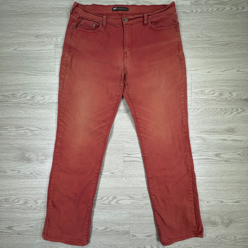 Levi's Women's Jeans 505 Straight Leg Red Size 14 M Stretch Denim Classic Modern